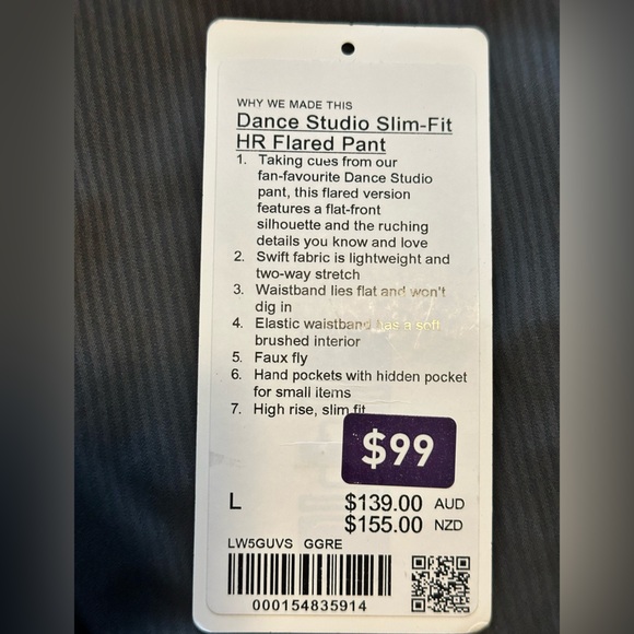 Lululemon Dance Studio Slim Fit HR Flares Pant  Graphite Gray Size Large NWT - Picture 9 of 9